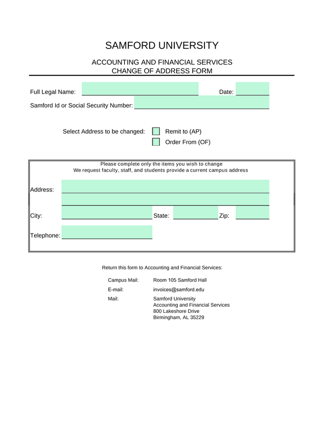 Change Of Address Form screenshot