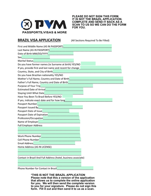 Brazil Visa Application screenshot