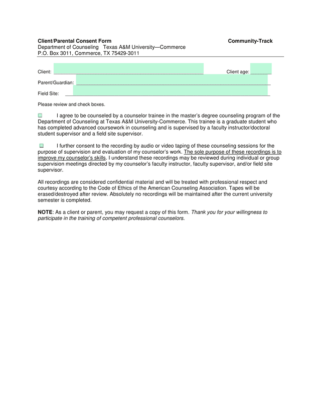 ClientParental Consent Form screenshot