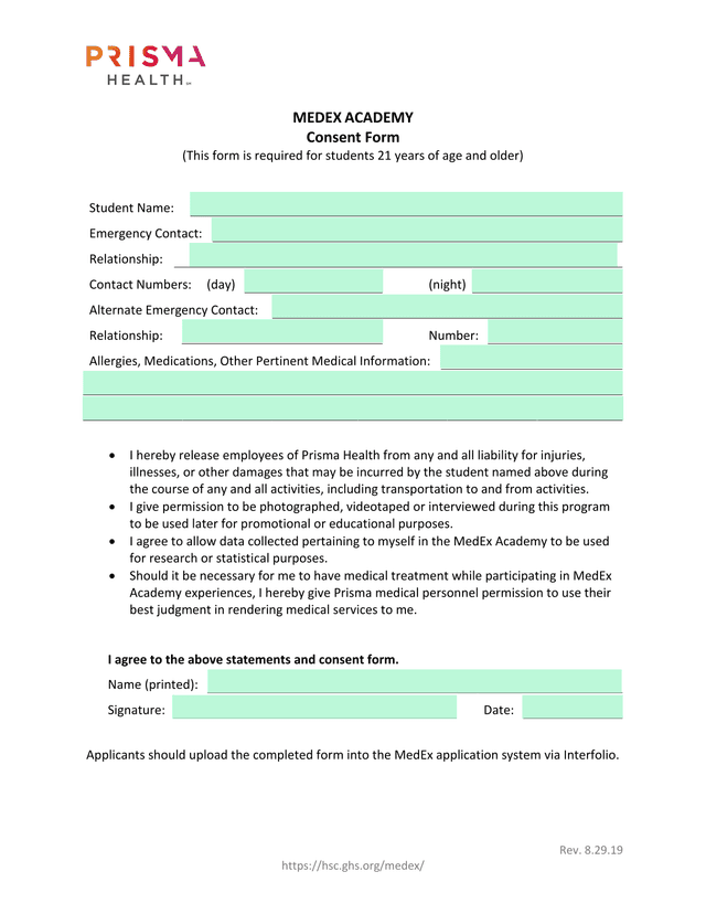 MEDEX ACADEMY Consent Form screenshot