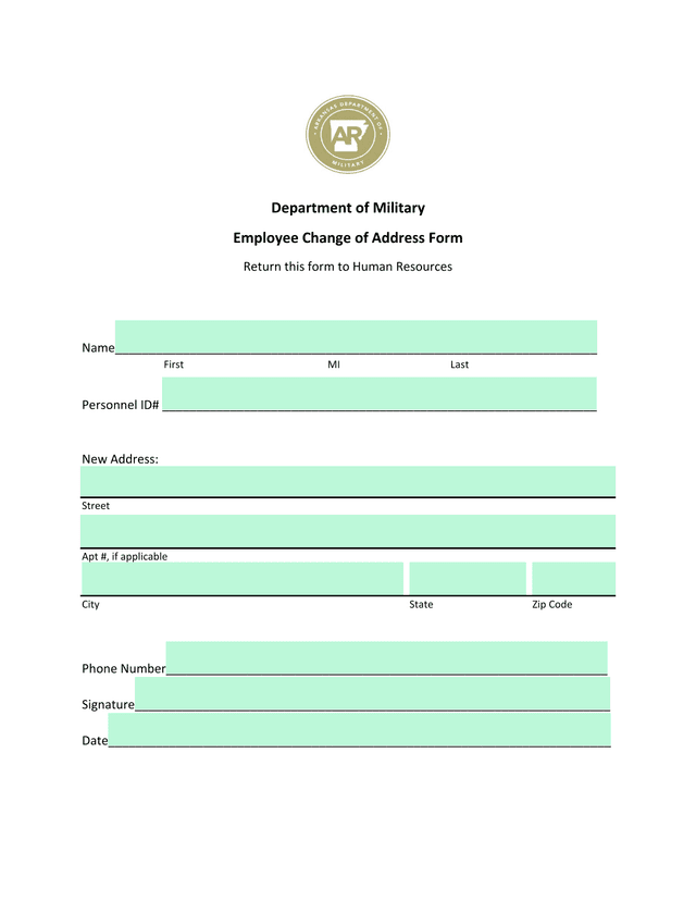 Employee Change Of Address Form screenshot