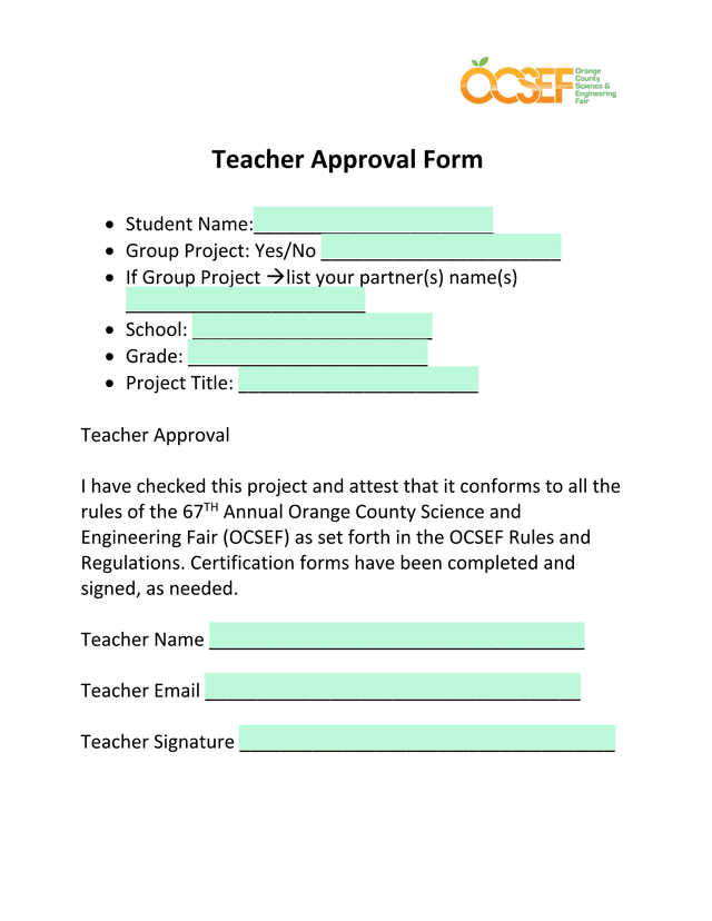 Teacher Approval Form screenshot