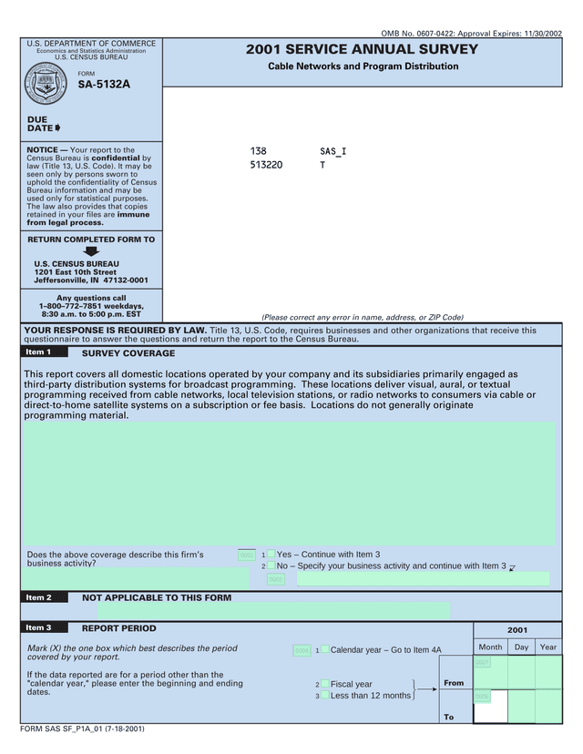 2001 Service Annual Survey screenshot