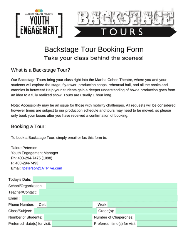 Backstage Tour Booking Form screenshot