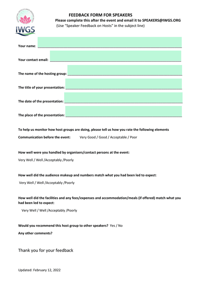 Feedback Form For Speakers screenshot