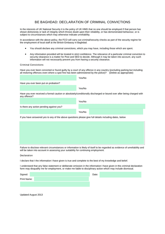 BE BAGHDAD DECLARATION OF CRIMINAL CONVICTIONS screenshot