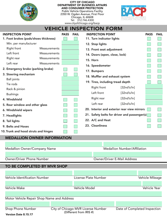Vehicle Inspection Form screenshot