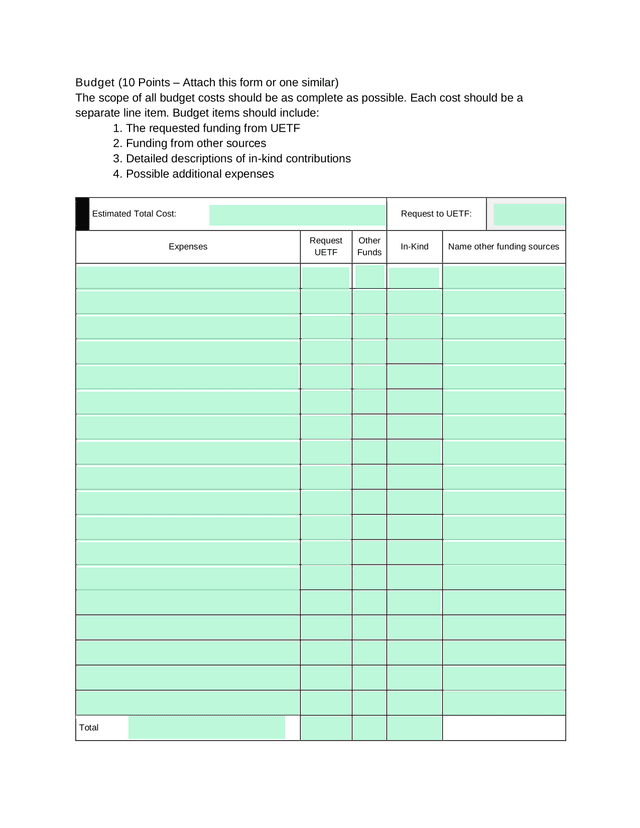 Budget Form screenshot
