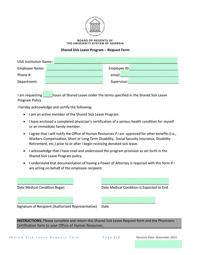 Shared Sick Leave Request Form screenshot