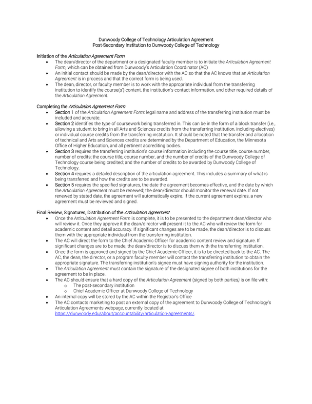 Dunwoody College Of Technology Articulation Agreement screenshot