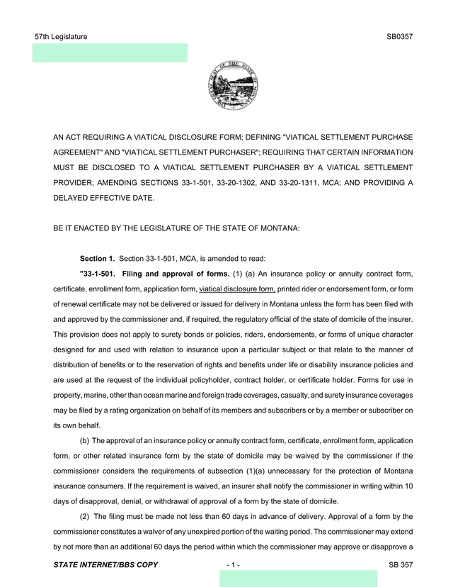 SB0357   Viatical Disclosure Form Act screenshot