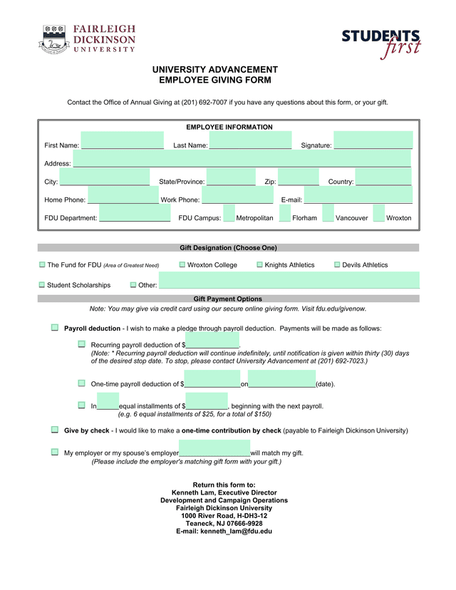 EMPLOYEE GIVING FORM screenshot
