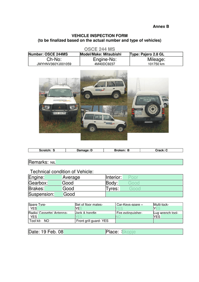 Vehicle Inspection Form screenshot
