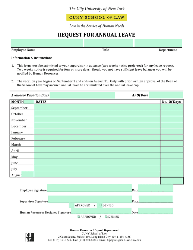 Request For Annual Leave screenshot