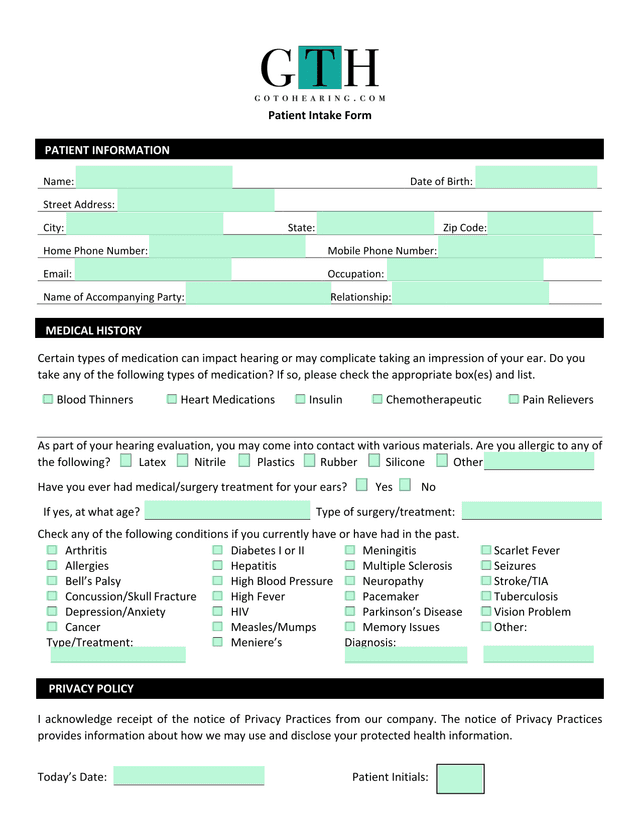 Patient Intake Form screenshot