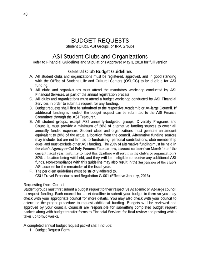 Budget Requests For Student Clubs, ASI Groups, Or IRA Groups screenshot
