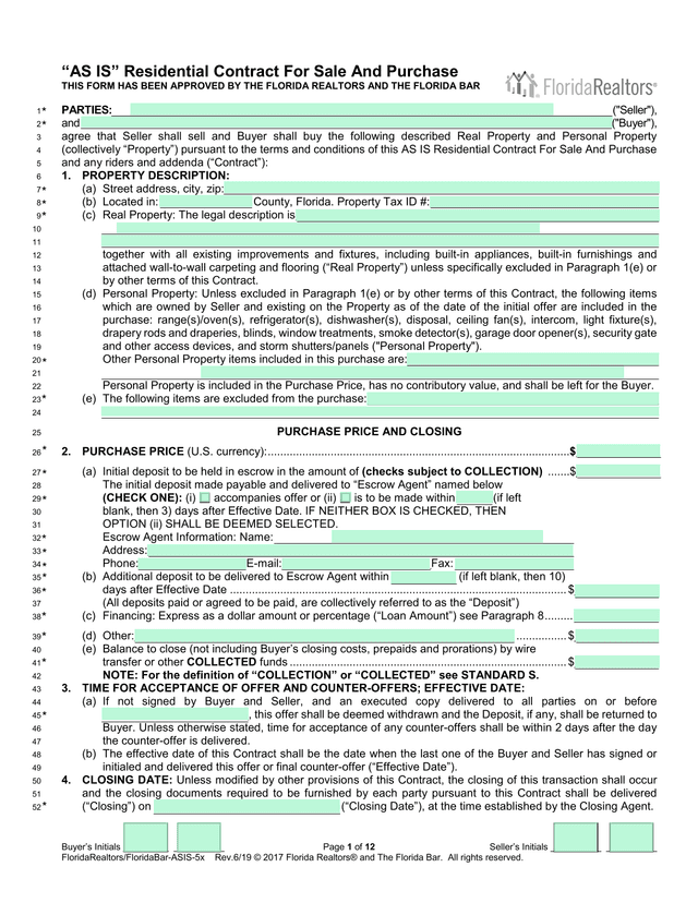 AS IS Residential Contract For Sale And Purchase screenshot
