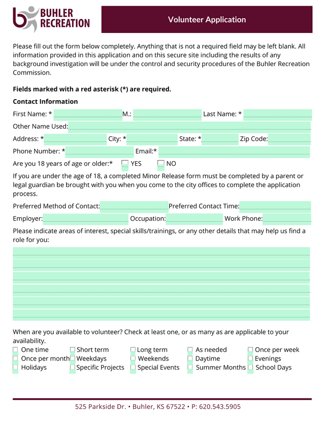 Volunteer Application screenshot