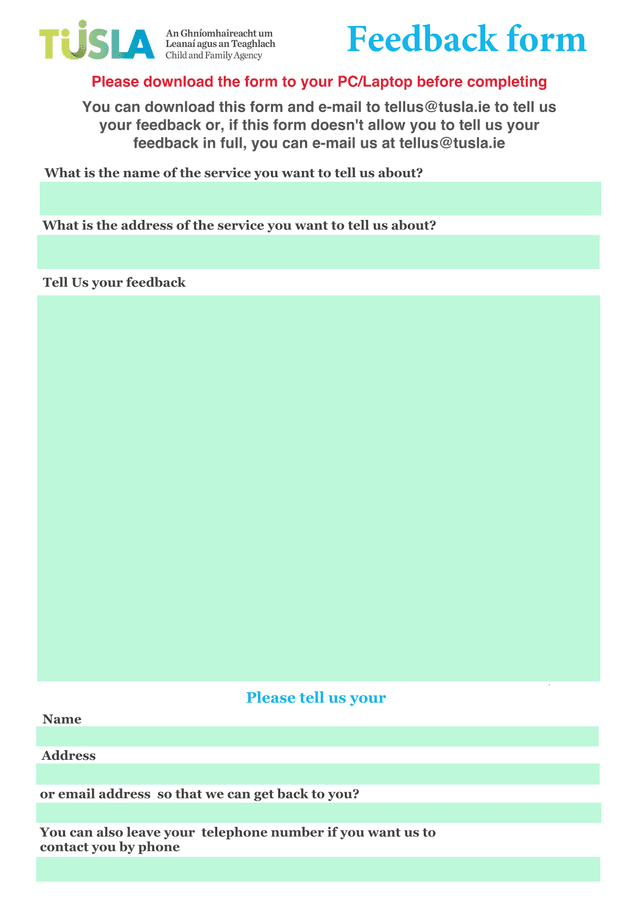 Feedback Form screenshot