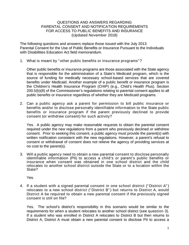 Questions And Answers Regarding Parental Consent And Notification Requirements For Access To Public  screenshot