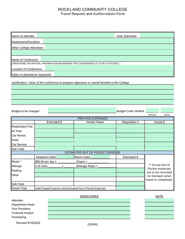 Travel Request And Authorization Form screenshot