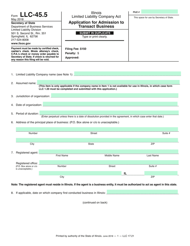 Application For Admission To Transact Business screenshot
