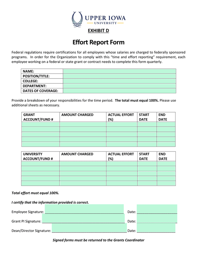 Effort Report Form screenshot