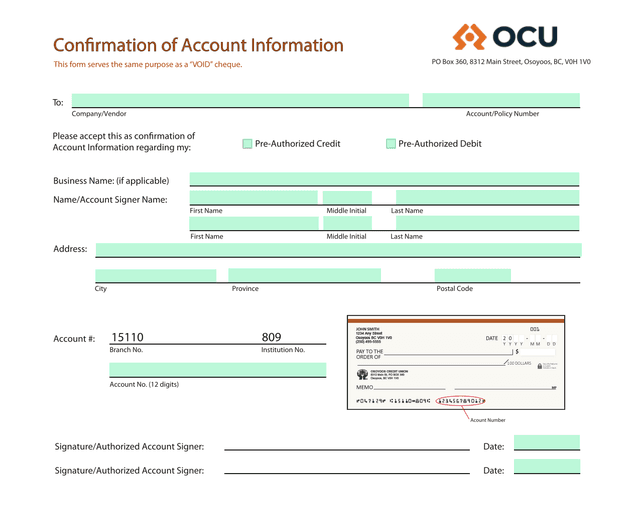 Confirmation Of Account Information screenshot