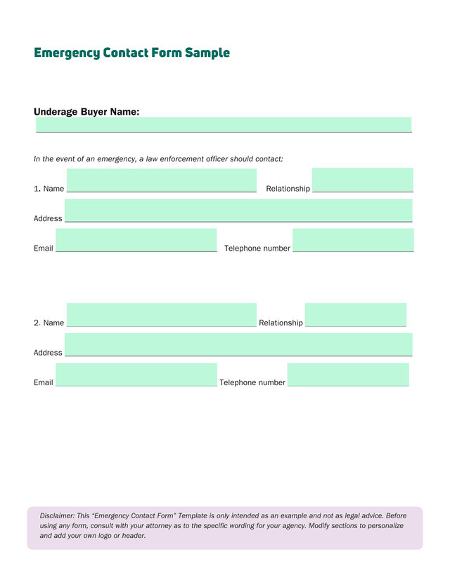 Emergency Contact Form Sample screenshot