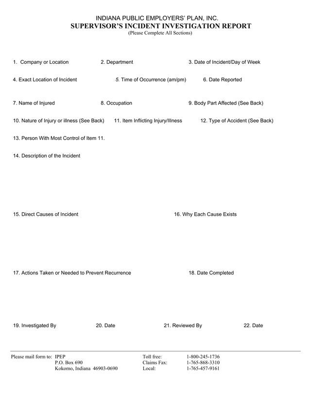SUPERVISORS INCIDENT INVESTIGATION REPORT screenshot