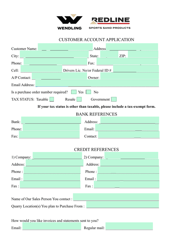 CUSTOMER ACCOUNT APPLICATION screenshot