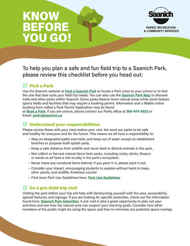 Parks, Recreation  Community Services Field Trip Checklist screenshot