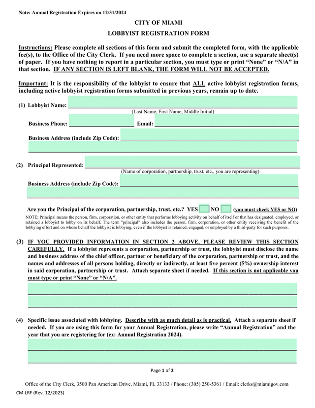 Lobbyist Registration Form screenshot