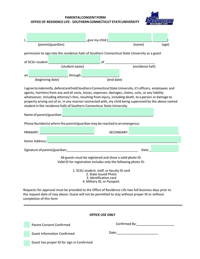 Parental Consent Form screenshot