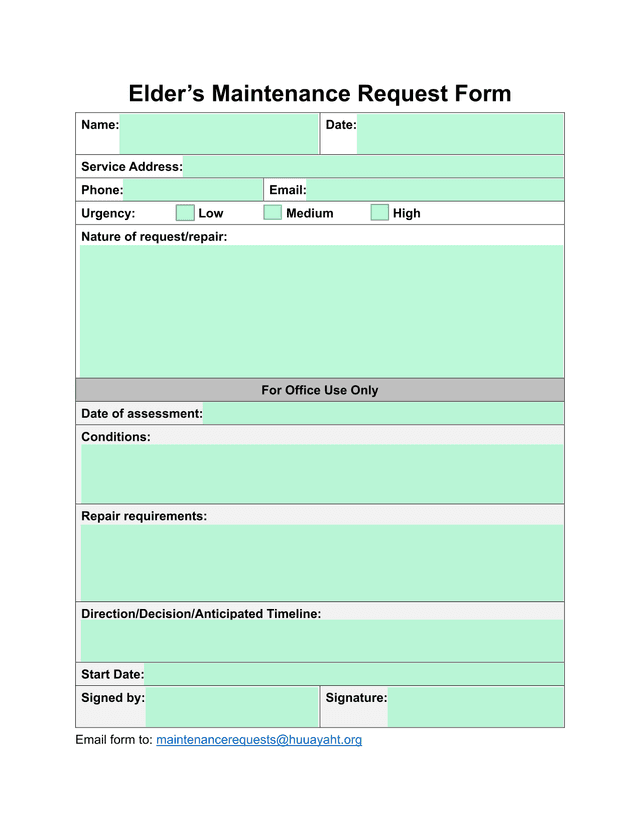 ElderS Maintenance Request Form screenshot