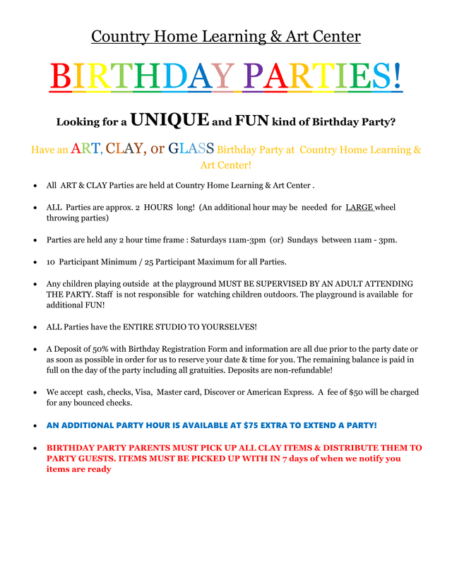Country Home Learning  Art Center Birthday Party screenshot