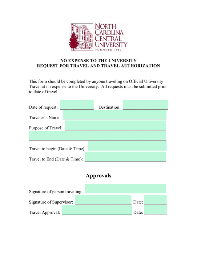 REQUEST FOR TRAVEL AND TRAVEL AUTHORIZATION screenshot