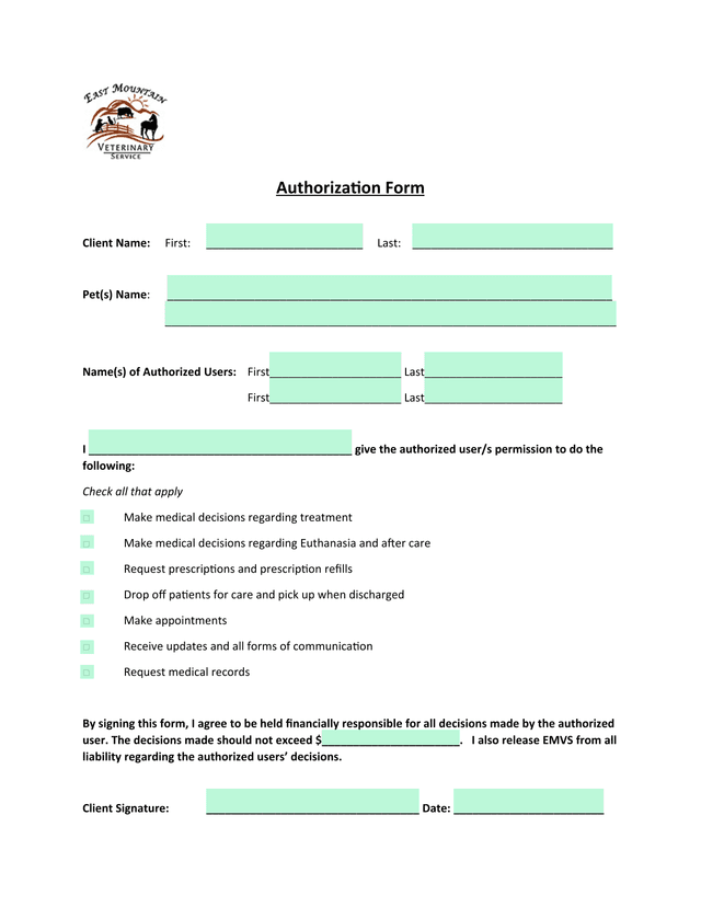 Authorization Form screenshot