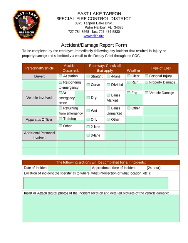 AccidentDamage Report Form screenshot