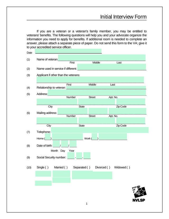 Initial Interview Form screenshot