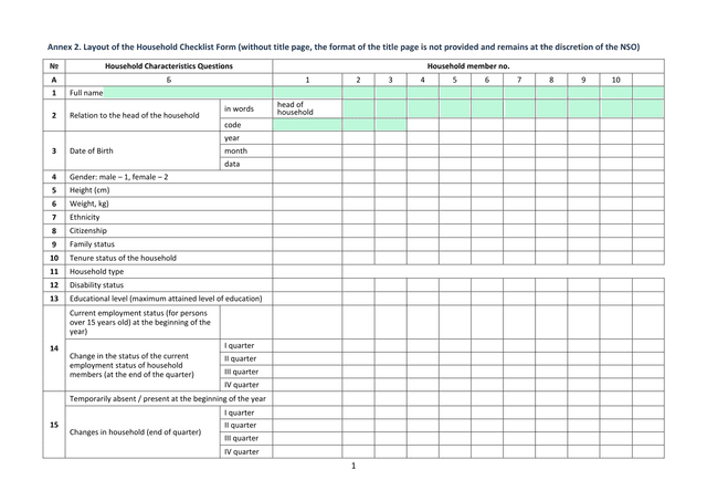 Household Checklist Form screenshot