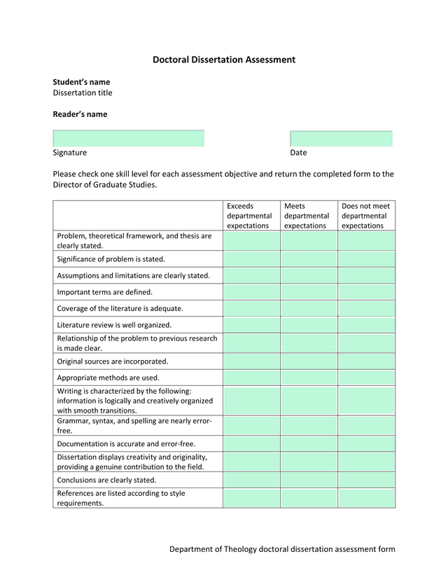 Doctoral Dissertation Assessment Form screenshot