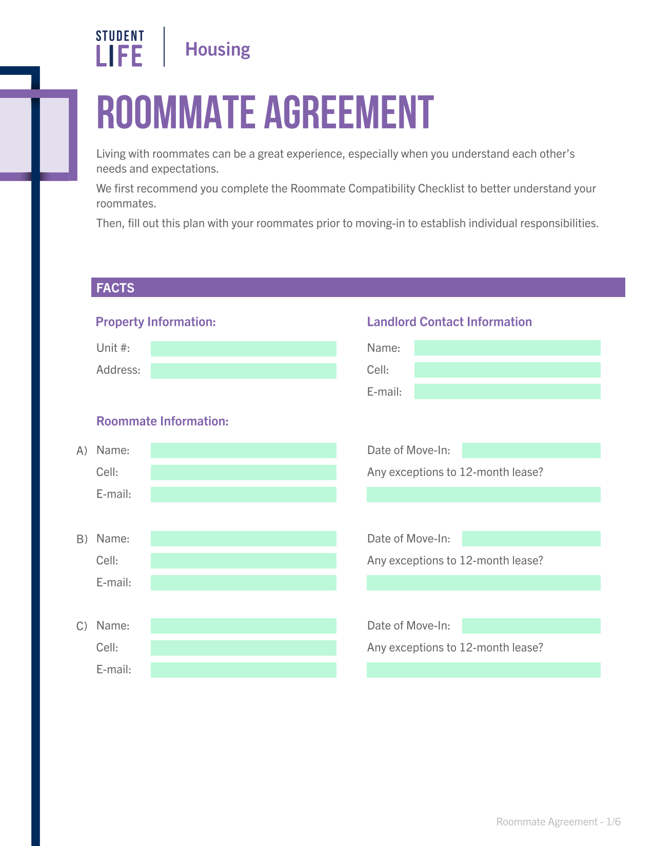 Roommate Agreement screenshot