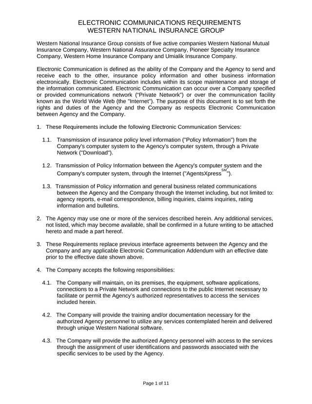 Electronic Communications Requirements screenshot