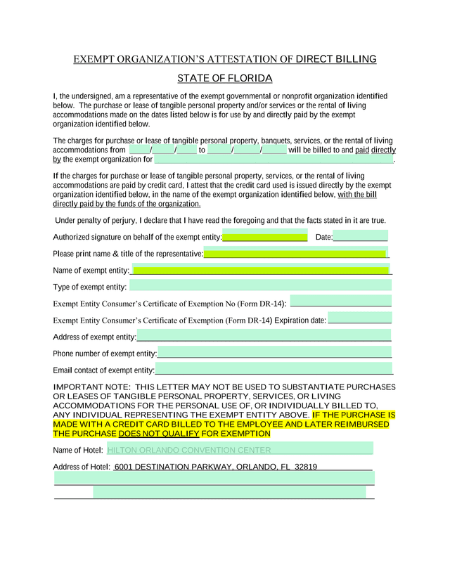 Exempt OrganizationS Attestation Of Direct Billing screenshot