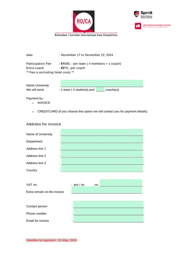 ROCA Competition Team Registration Form screenshot