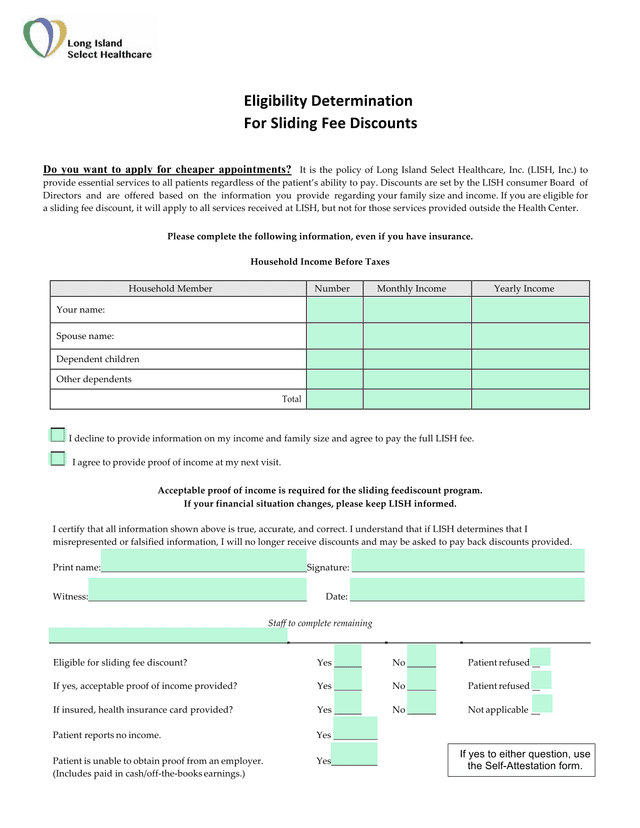 Eligibility Determination For Sliding Fee Discounts screenshot