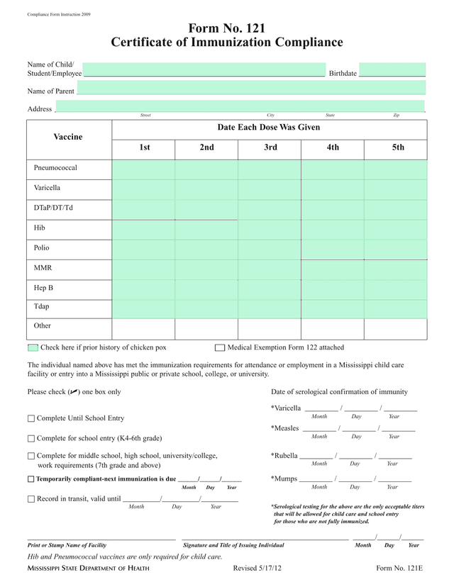 Certificate Of Immunization Compliance screenshot