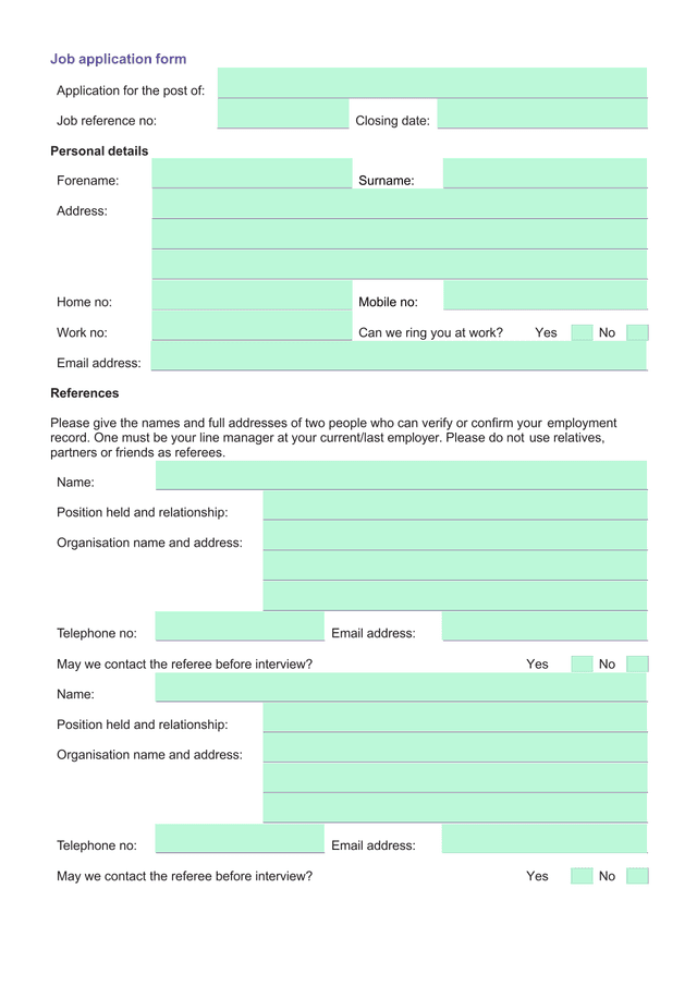 Job Application Form screenshot