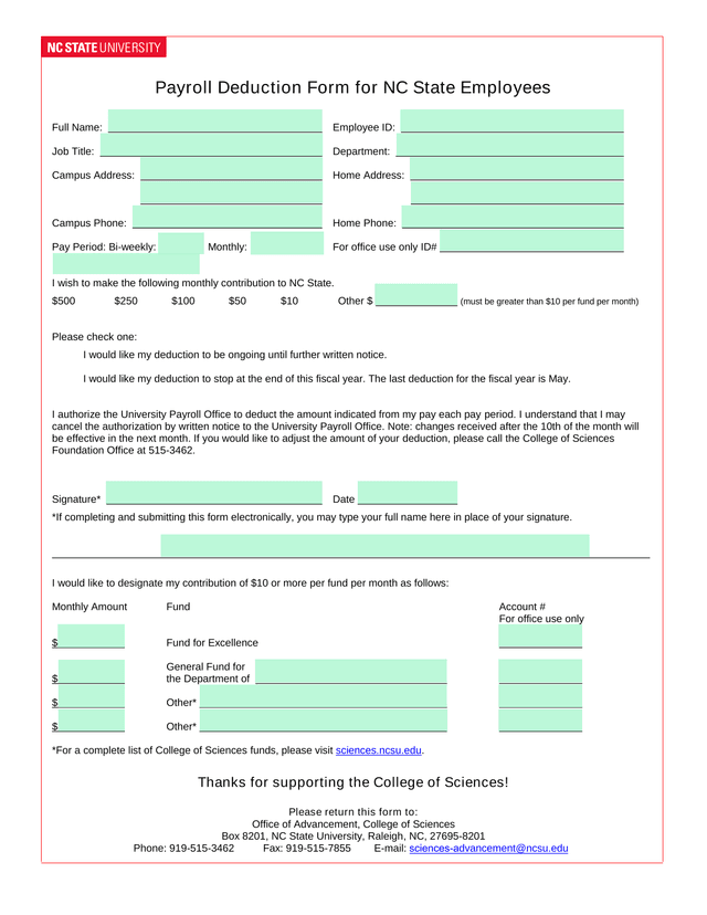 Payroll Deduction Form For NC State Employees screenshot